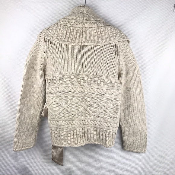 APT. 9 Chunky Wool Blend Oatmeal Beige Shawl Collar Ribbon-tie Sweater Cardigan - Picture 2 of 9